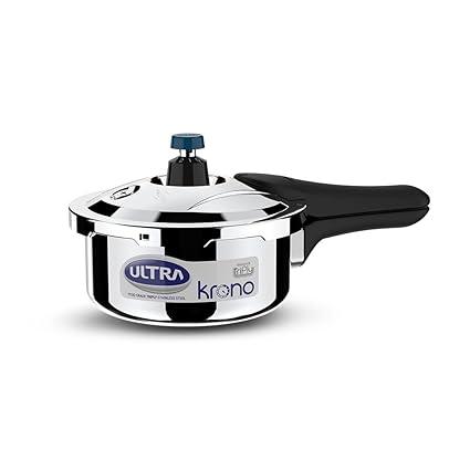Ultra Triply Krono Pressure Cooker 2 Litre |Whistle Counter |Spillage Control |AISI 304 Food Grade Stainless Steel Cooker |5 Years Warranty,Injection Moulded Handles & Induction Compatible
