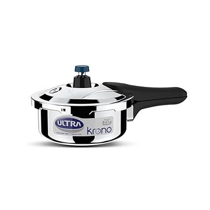 Ultra Triply Krono Pressure Cooker 1.5 Litre |Whistle Counter |Spillage Control |AISI 304 Food Grade Stainless Steel Cooker |5 Years Warranty,Injection Moulded Handles & Induction Compatible
