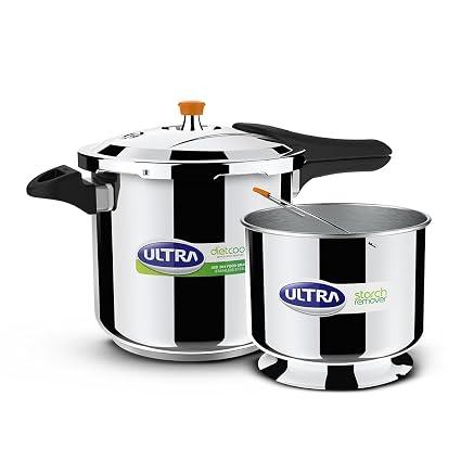 Ultra Duracook Diet Cooker 8 Litre | Excess Starch Remover |AISI 304 Food Grade Stainless Steel Cooker with 5 Years Warranty & High Impact 3-Layer Composite Base |Froth Collector & Spillage C