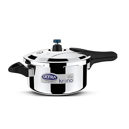 Ultra Triply Krono Pressure Cooker 4.5 Litre | Whistle Counter | Spillage Control | AISI 304 Food Grade Stainless Steel Cooker | 5 Years Warranty | Induction Compatible