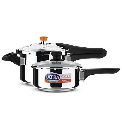 Ultra Duracook Mini Celebrations pack of 2L & 3L Pressure cooker,Gifting,SS304 FoodGrade,Interchangeable Lids,Frothcollector,Induction,3 Layer Composite Base,ISI,10Y Warranty